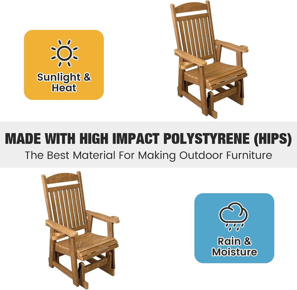 Poly Lumber Patio Glider for One Person, with Cup Holders, High Backrest and ...