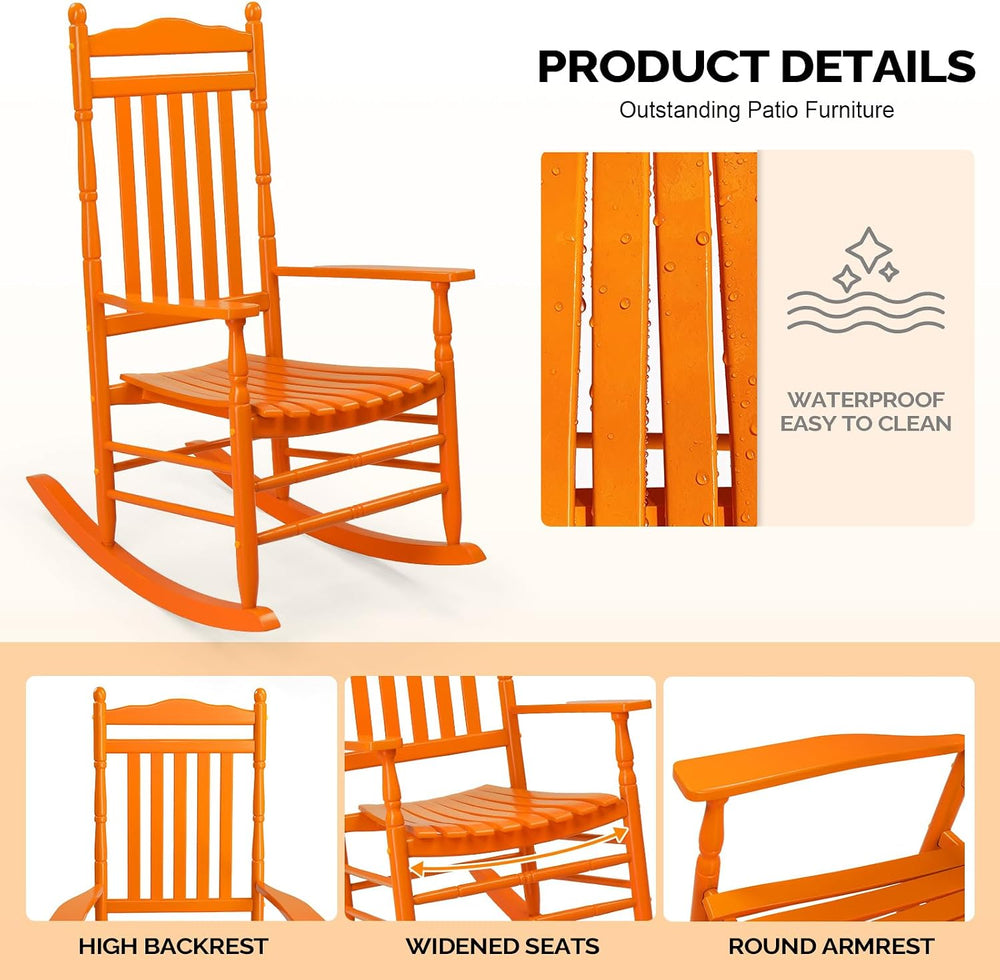 VINGLI Wooden Rocking Chair Outdoor, Patio Rockers with High Back, Support 45...