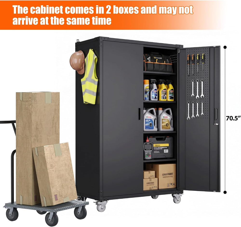 70.5" Extra Large Rolling Garage Cabinet, 20"D Metal Storage, Black