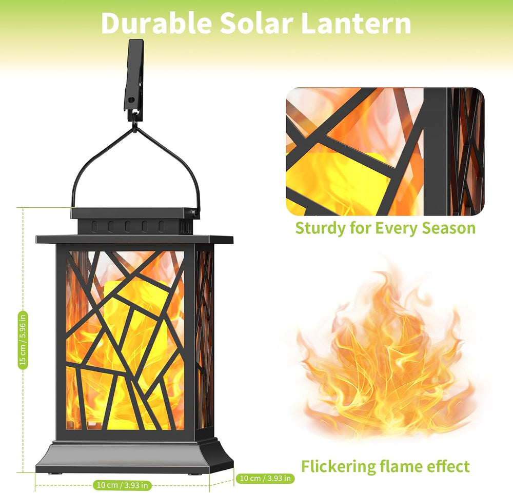 Solar Lanterns Outdoor Waterproof, Flickering Flame Hanging Solar Lights