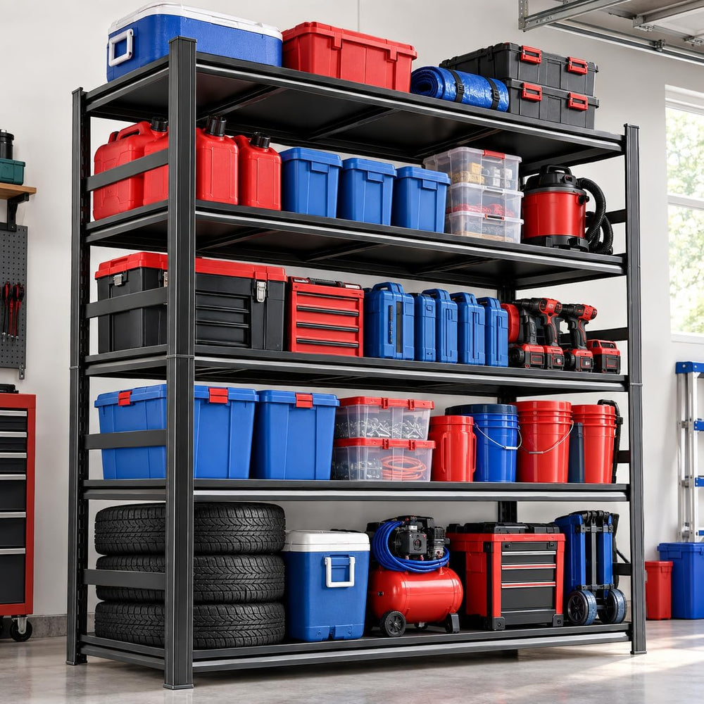 Garage Shelving Adjustable Metal Storage Shelves with Anti‑Tip Safety Kit