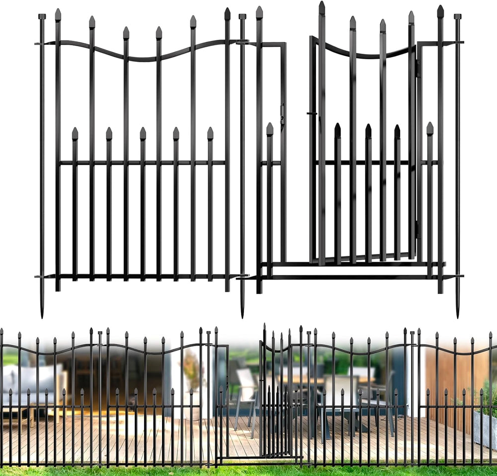 10 Panels No Dig Decorative Garden Fence with Gate, 32in(H) × 22ft(L) Heavy-D...