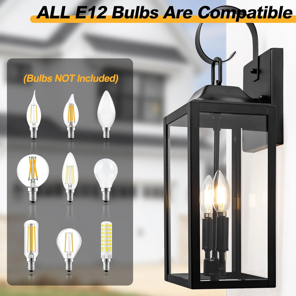 19" Large Black Outdoor Wall Lights, Waterproof Exterior Lighting Fixtures