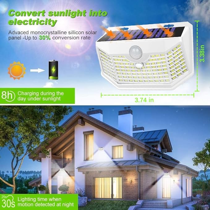 HMCITY 120 LED Solar Lights Outdoor with Motion Sensor and 3 Lighting Modes, ...