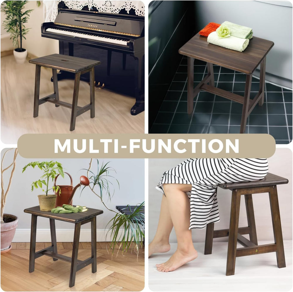 Acacia Wood Stool - Rectangular (16.7" D x 13" W x 17.7" H) - ...