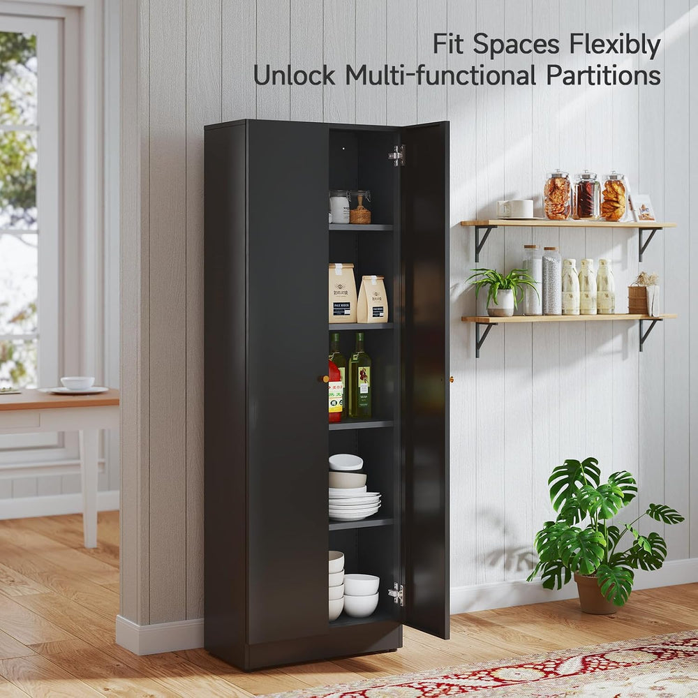 Metal Storage Cabinet with Doors, Black Bookshelf with Adjustable Shelves