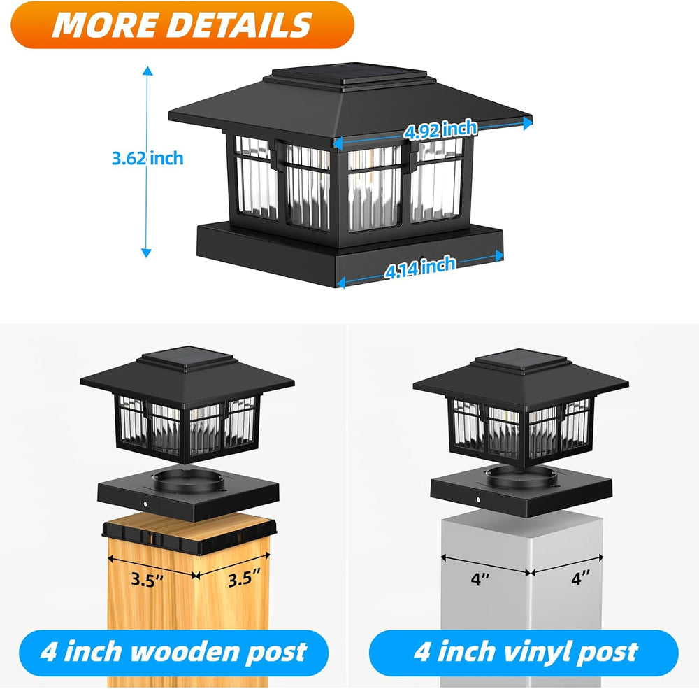 EXCMARK 4x4 Solar Post Cap Lights, Classic Black, 8 Pack, Warm & Cool White