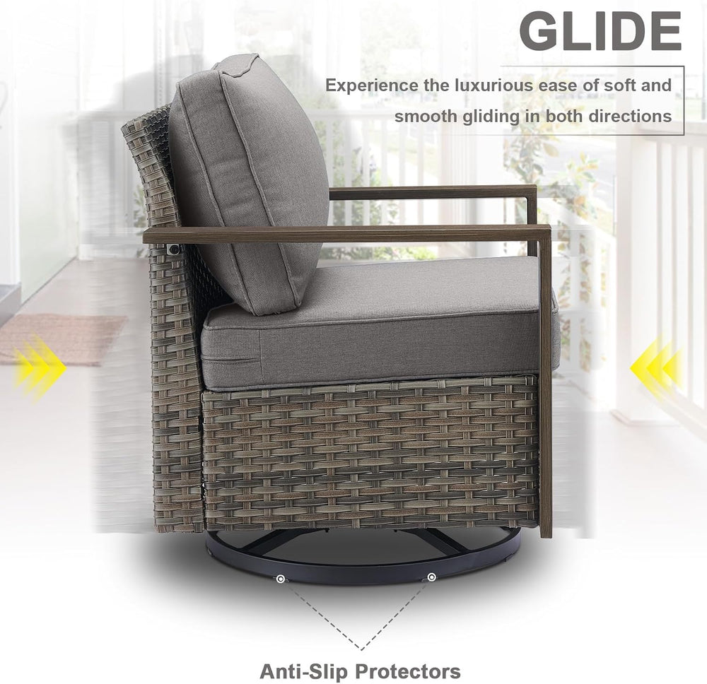 Belord Outdoor Swivel Rocker Chairs with Metal Wide Armrests, Patio Wicker Sw...
