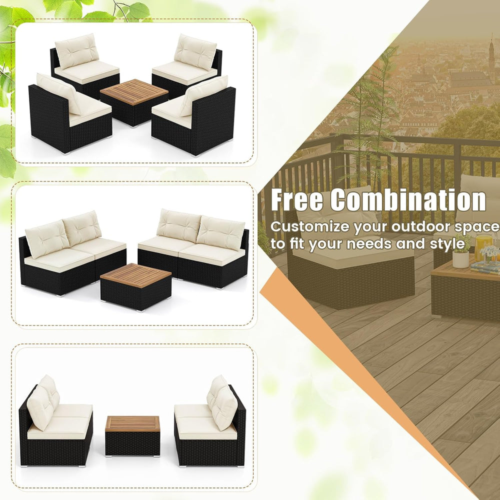 5 Pieces Patio Furniture Set, Outdoor Sectional Sofa with Acacia Wood Coffee ...