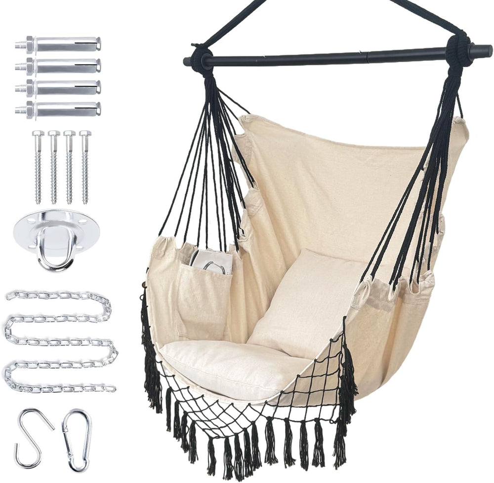 Hammock Chair Hanging Rope Swing Chair,Max 450 Lbs, Large Hanging Chair with ...