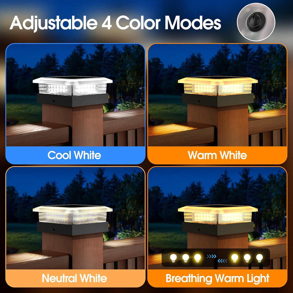 4x4 Solar Post Cap Lights 8 Pack, 96 LED/4 Lighting Fence Post Solar Lights