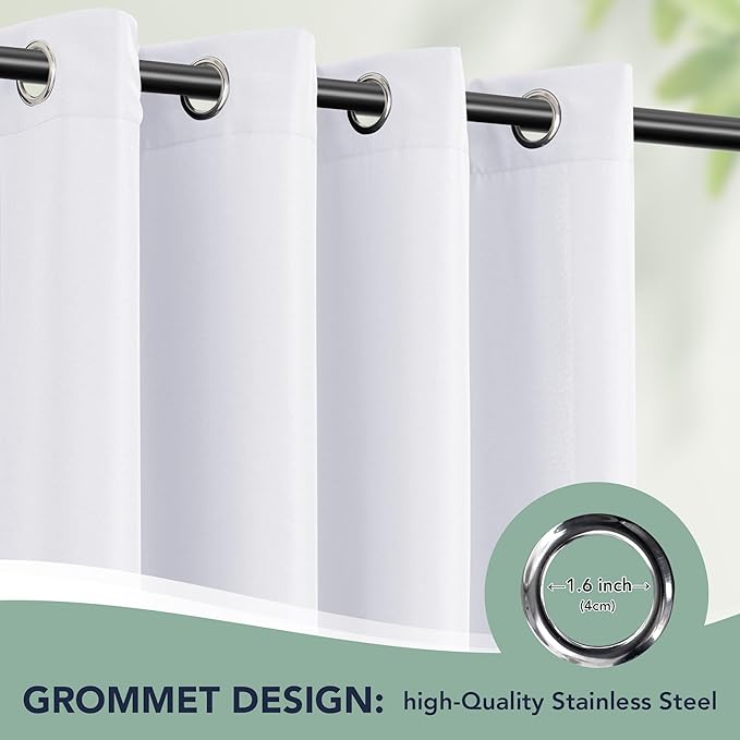 White Outdoor Curtains for Patio Waterproof - 8 Panels Privacy Weatherproof O...