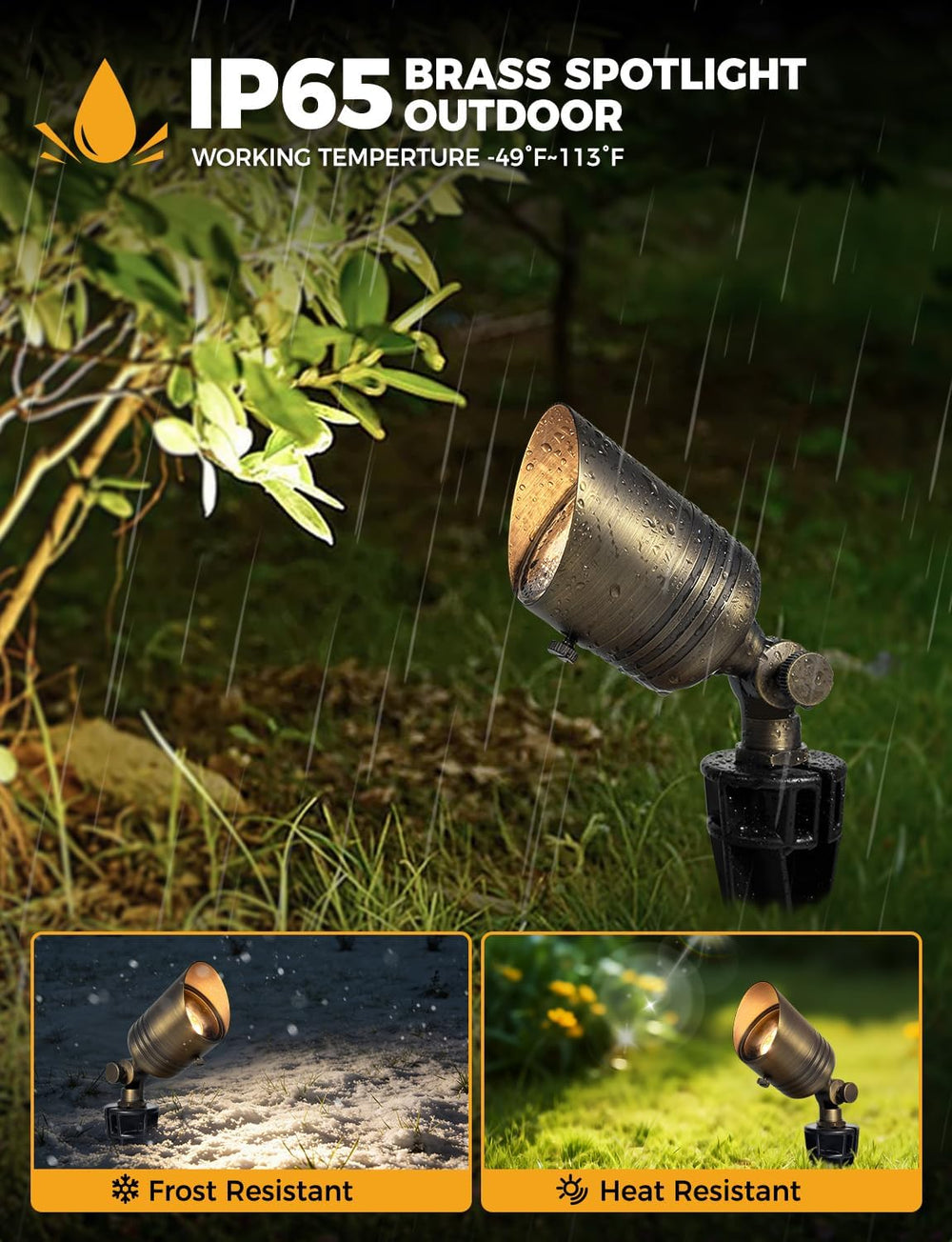 COLOER 5W 12V Brass Outdoor Landscape Spot Light with Bulb(4Pack) | Solid Bra...