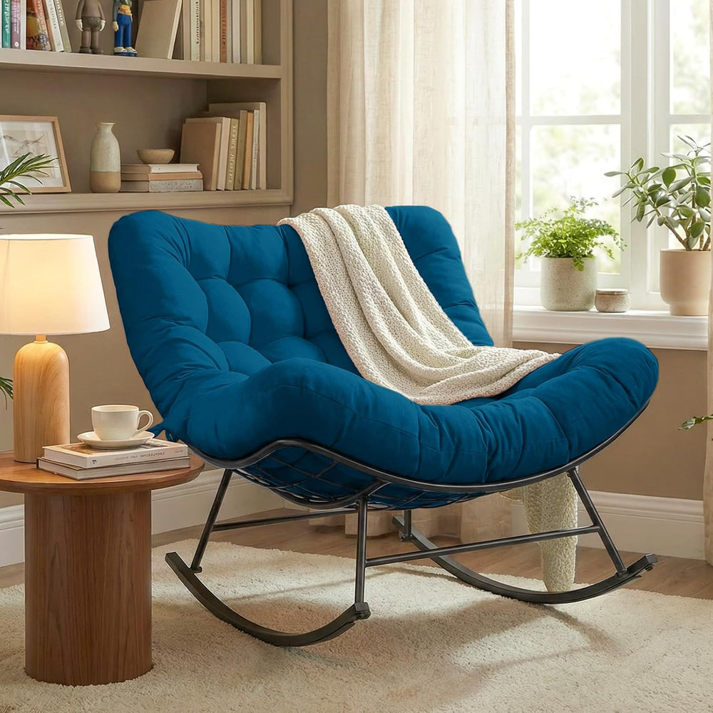 Cushioned Papasan Rocking Chair for Outdoor Indoor, Oversized Outdoor Rocking...