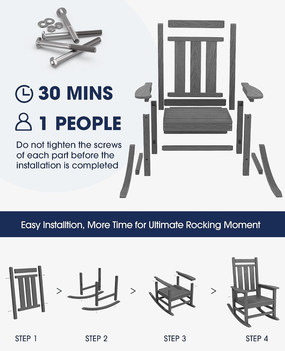 Oversized Outdoor Rocking Chair, HDPE Patio Rockers, Gray