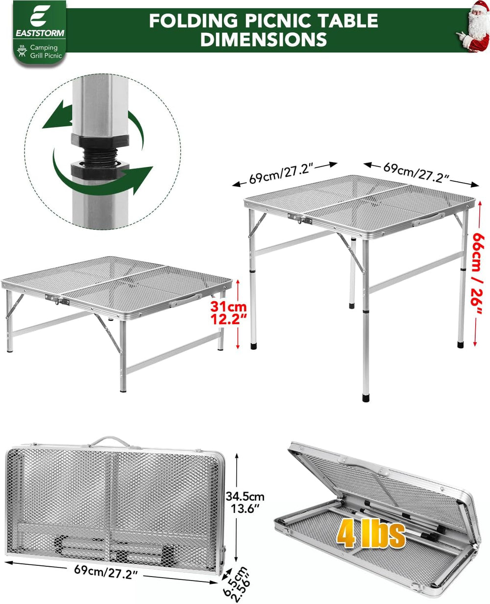 Square Folding Card Table with Adjustable Height (12" & 26"), S...