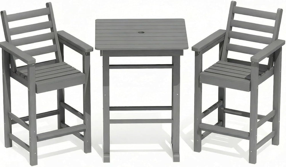 GLANC Adirondack Chairs and Table 3 Pieces Set, HDPE Balcony Bar Height Chair...
