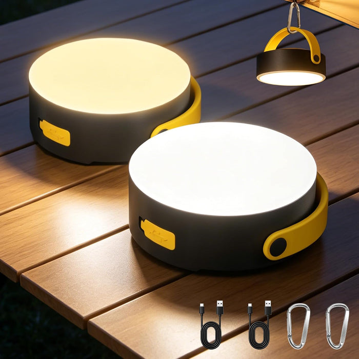 2Pack Solar Camping Light with Type-C, IPX4 Waterproof Portable LED Tent Lantern, 4 Light Modes & 3 Brightness Levels, 300 Lumens Rechargeable Camping Lamp for Outdoor Hiking, Emergency, Backpacking