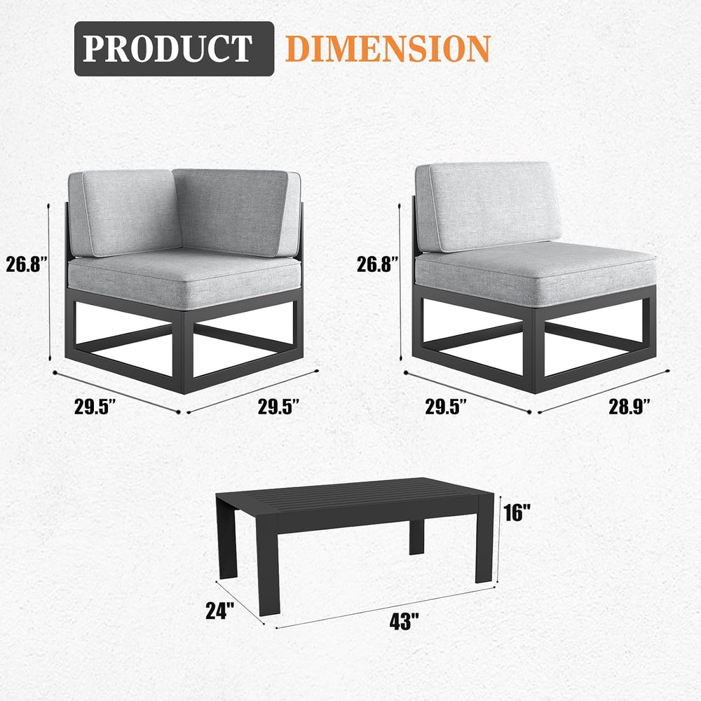 6 Pieces Aluminum Patio Furniture Set with Coffee Table, Metal Outdoor Conver...