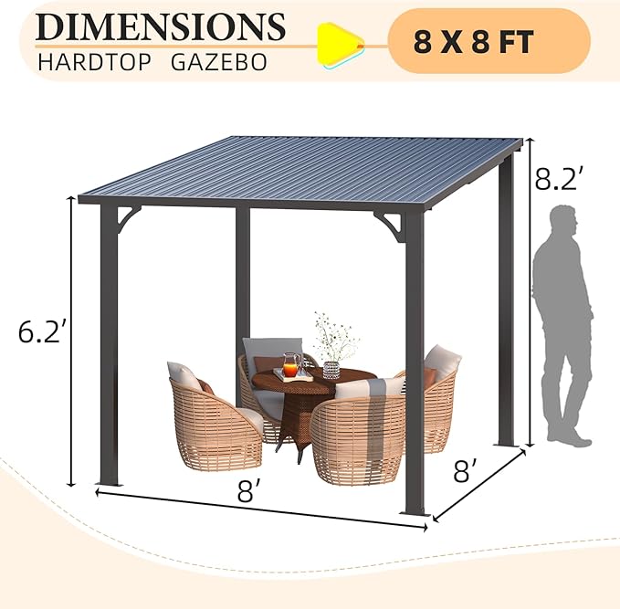 AECOJOY 8x8 Hardtop Gazebo Outdoor Pergola, Small Heavy Duty Lean to Metal Pe...