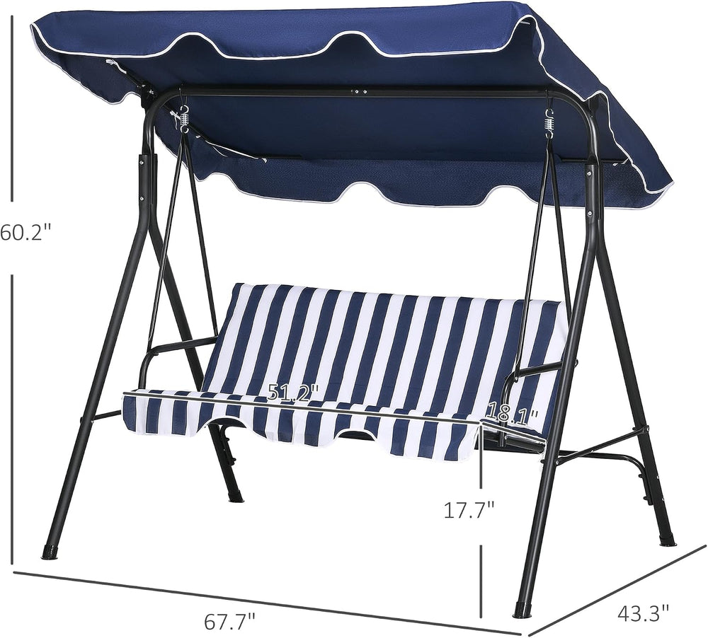 Outsunny 3-Person Porch Swing w/Stand Adjustable Tilt Canopy, Dark Blue