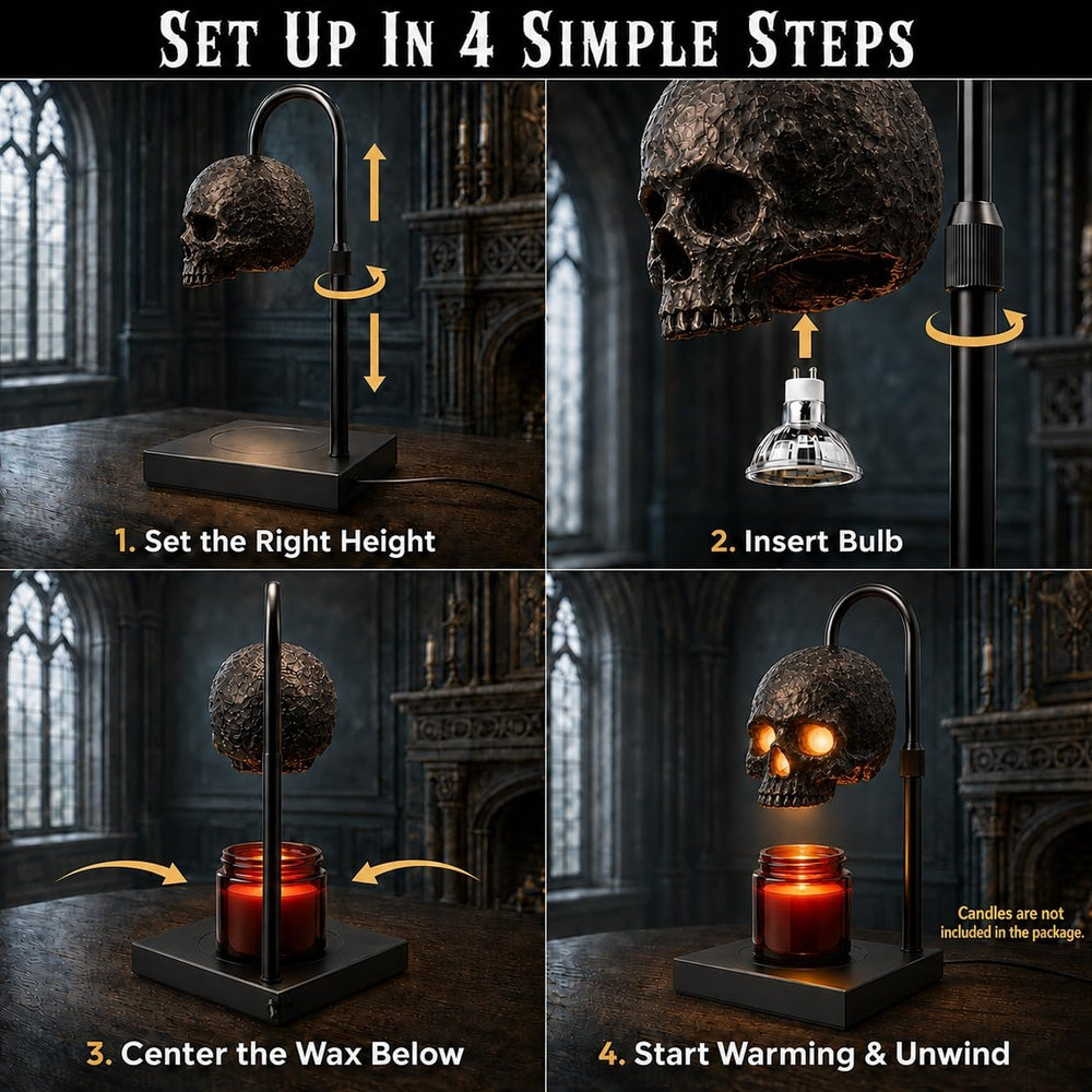 Skull Candle Warmer Lamp with Timer for Gothic Decor, Halloween Home Decor