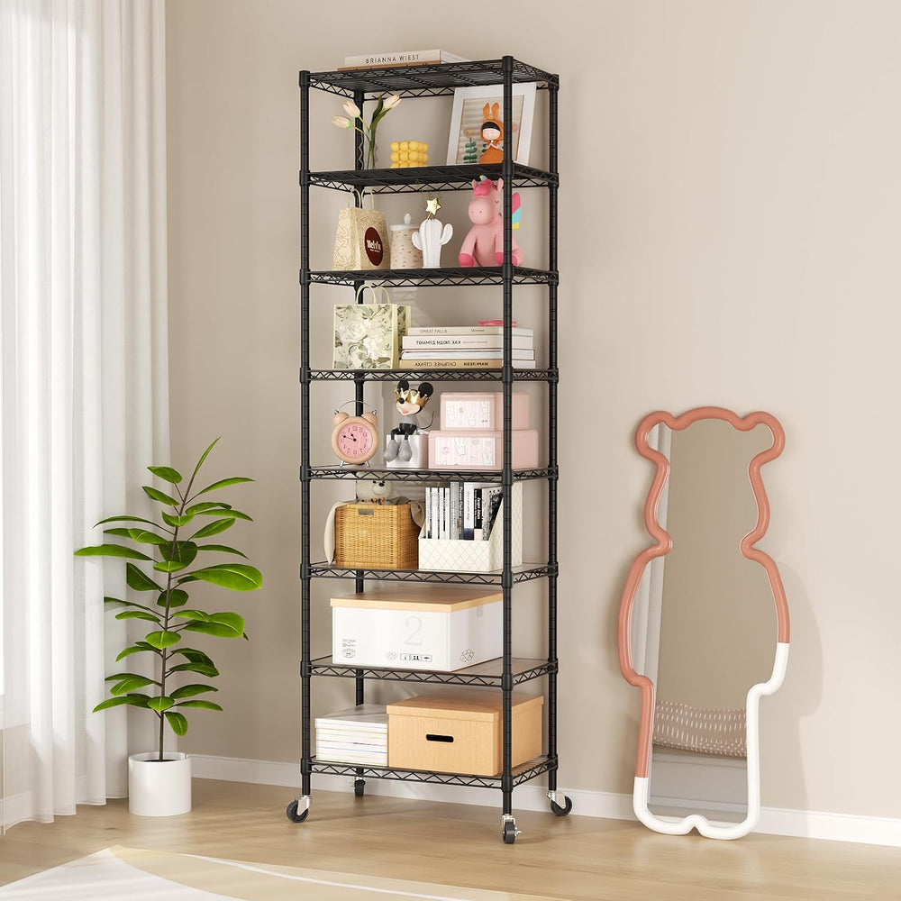 SINGAYE 8 Shelves Storage Wire Shelf Closet Metal Shelving Pantry Wheels