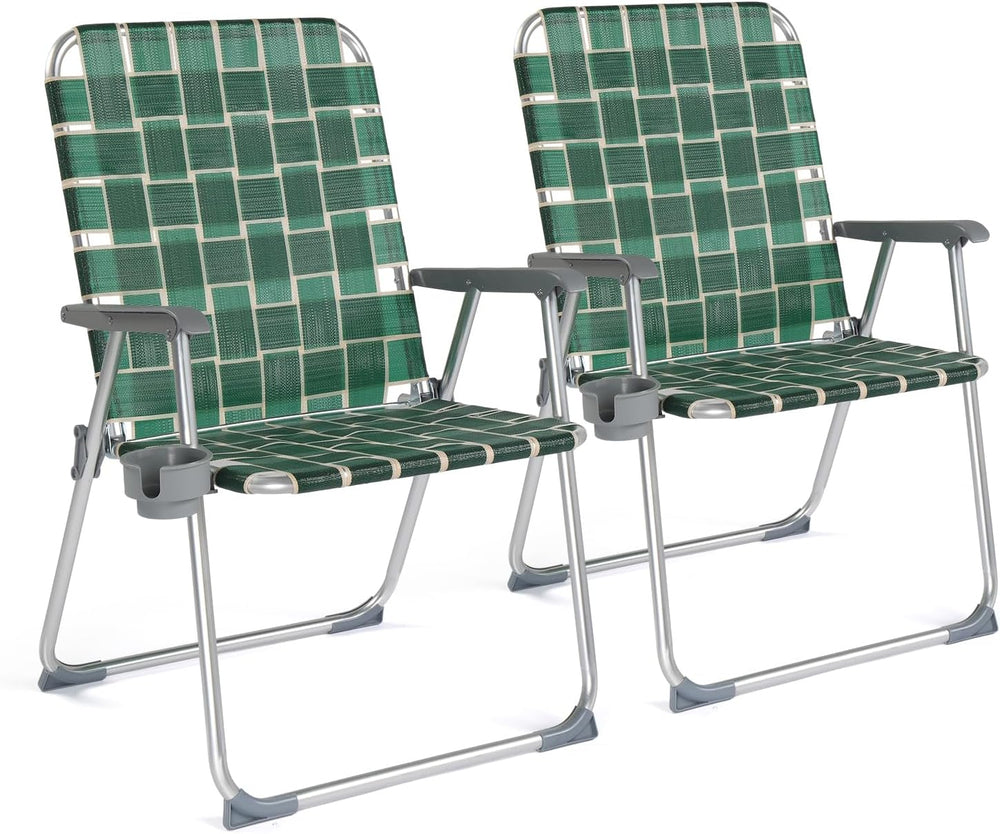 VINGLI Folding Webbed Oversized Lawn Chairs with Detachable Cup Holder, 300 L...