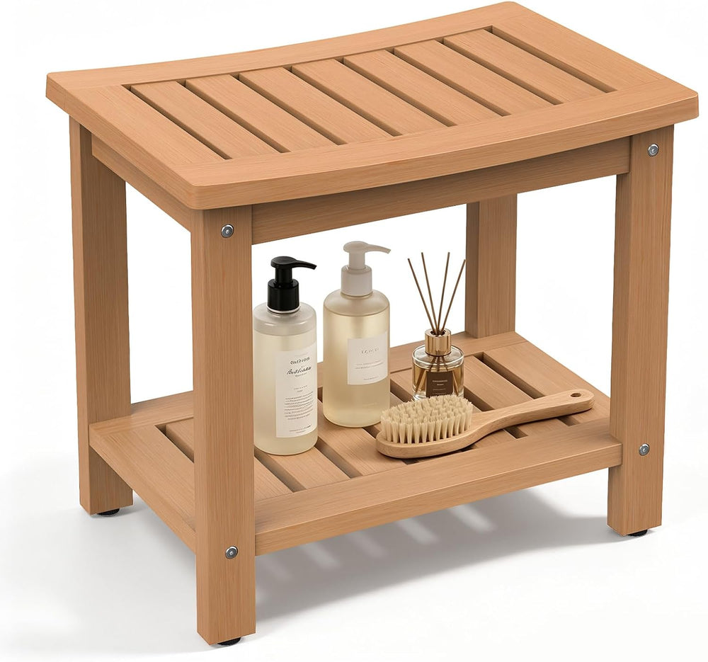 Psilvam 21" HDPE Shower Bench Seat for Inside Shower, Shower Stool, Teak