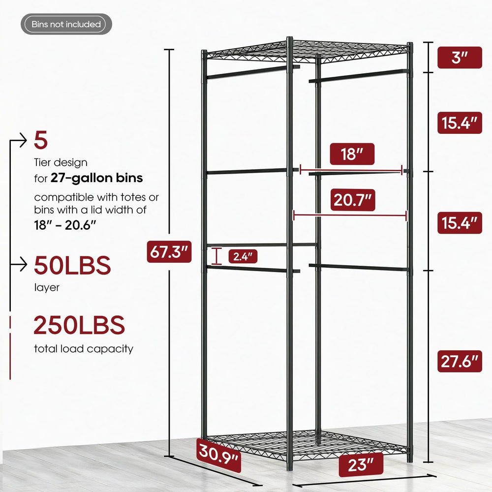 BestOffice 5-Tier Tote Storage Rack 27 Gallon Wire Storage Shelving Unit