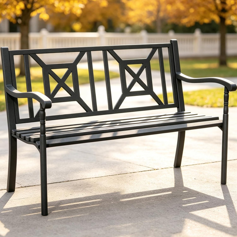 50.5" Metal Bench Patio Bench,Outdoor Benches Weatherproof with Lattice ...