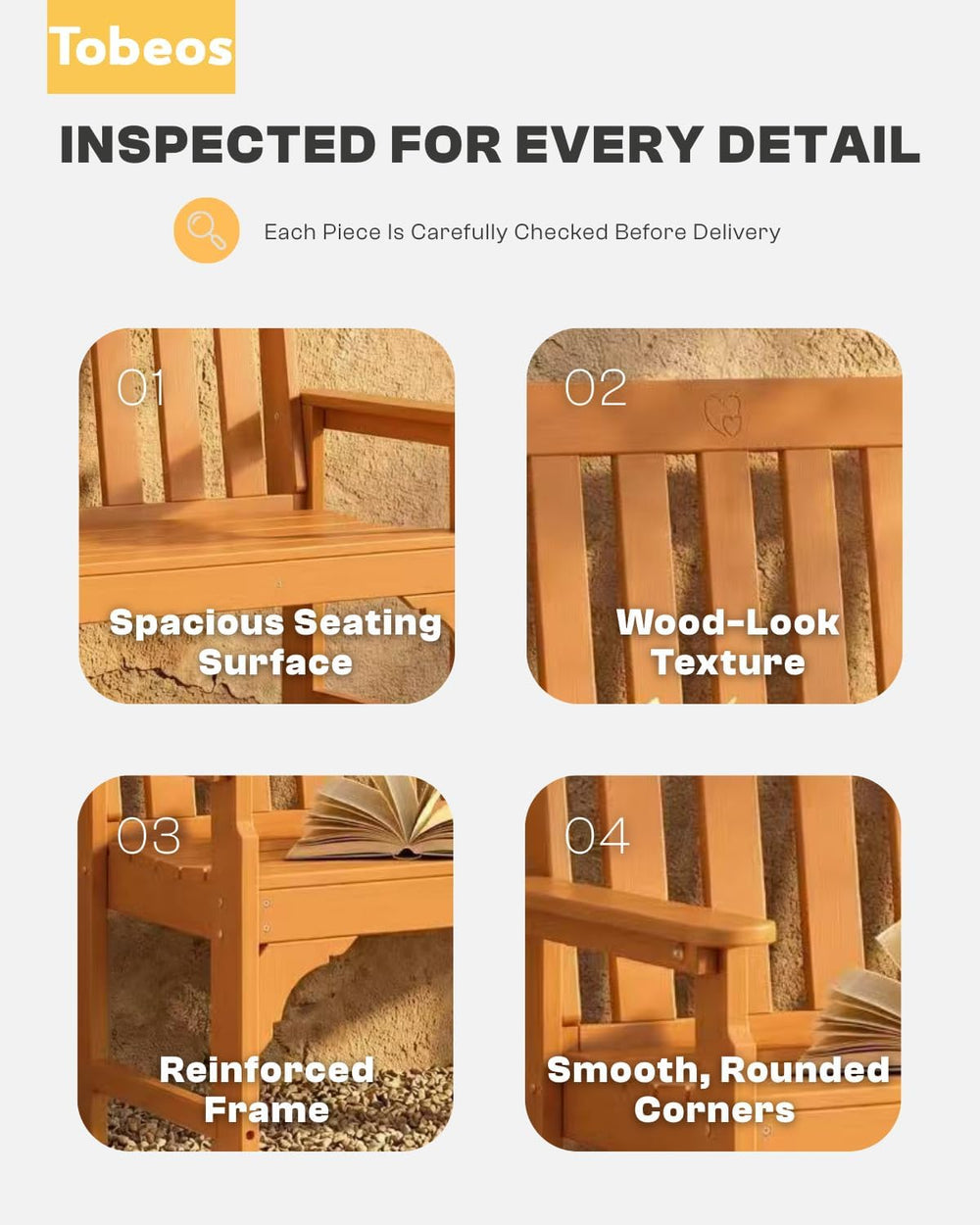 2-Person Outdoor Garden Bench, HDPE All-Weather Patio Bench with Backrest &am...