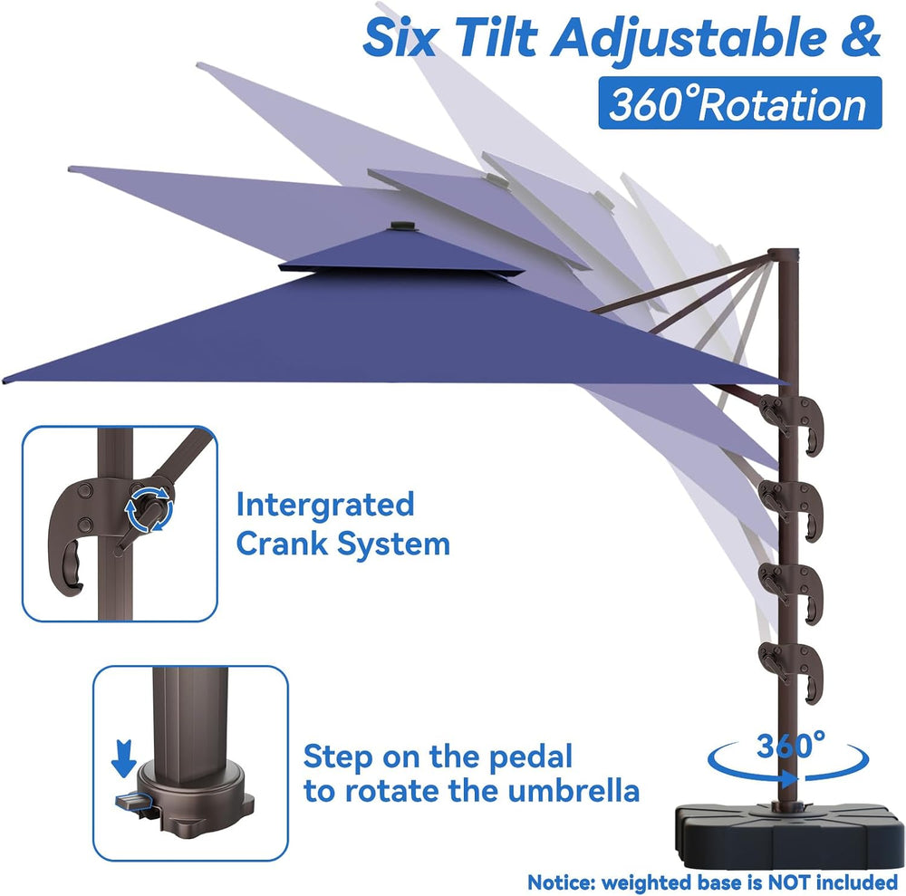 10x13FT Cantilever Outdoor Patio Umbrellas, Double Top Large Rectangle Umbrel...