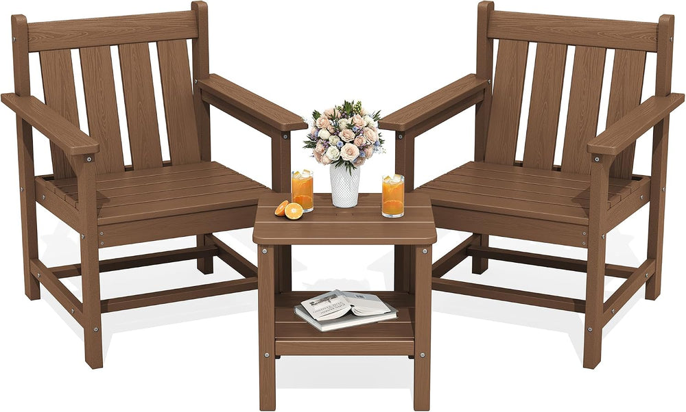 SERWALL 3 Pieces Patio Bistro Set-Outdoor Chairs with Side Table,Brown