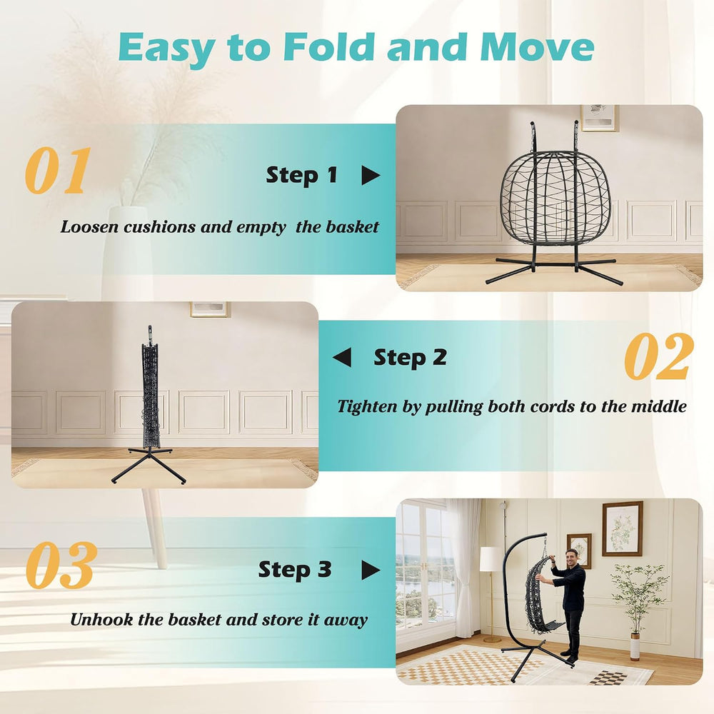 Double Egg Chair with Stand, Outdoor Hanging Swing Hammock Chair