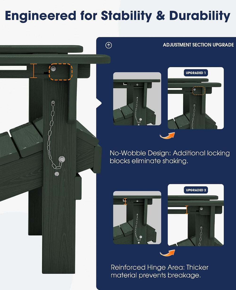 Adjustable Adirondack Chairs Set of 4, Folding Outdoor Chair, Green