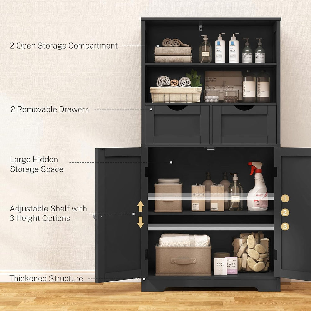 Iwell Tall Storage Cabinet, Black Storage Cabinet & Adjustable Shelves, B...