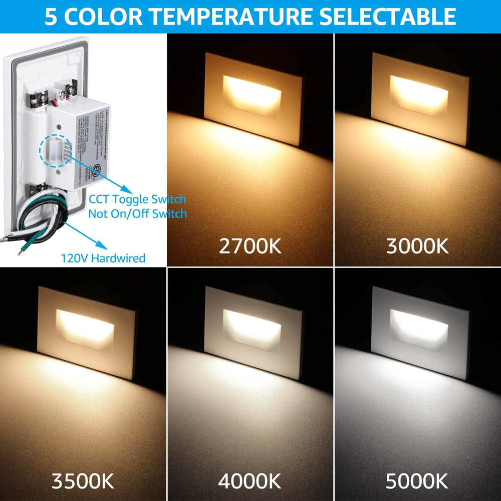 LEONLITE 3-Pack 5CCT 120V LED Step Lights, Horizontal, White