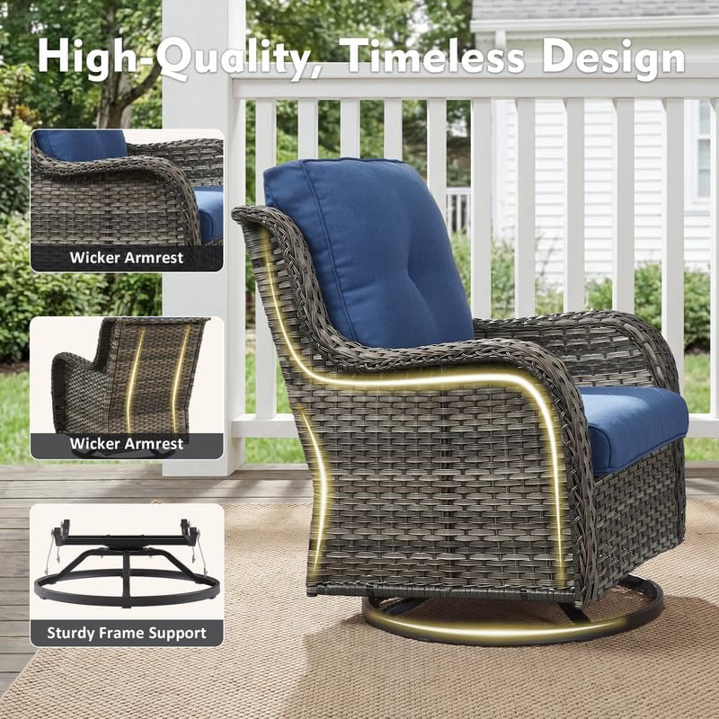 8 Piece Outdoor Wicker Conversation Set Furniture with Swivel Chairs, Blue