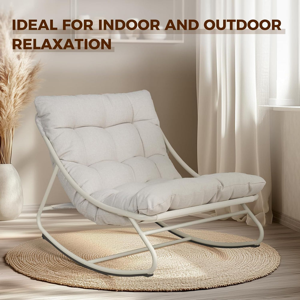 Grand patio Rocking Chair with Cushion for Indoor and Outdoor, Beige