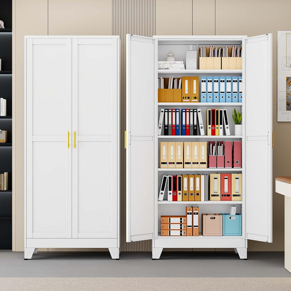 75" White Heavy Duty Metal Garage Storage Cabinet