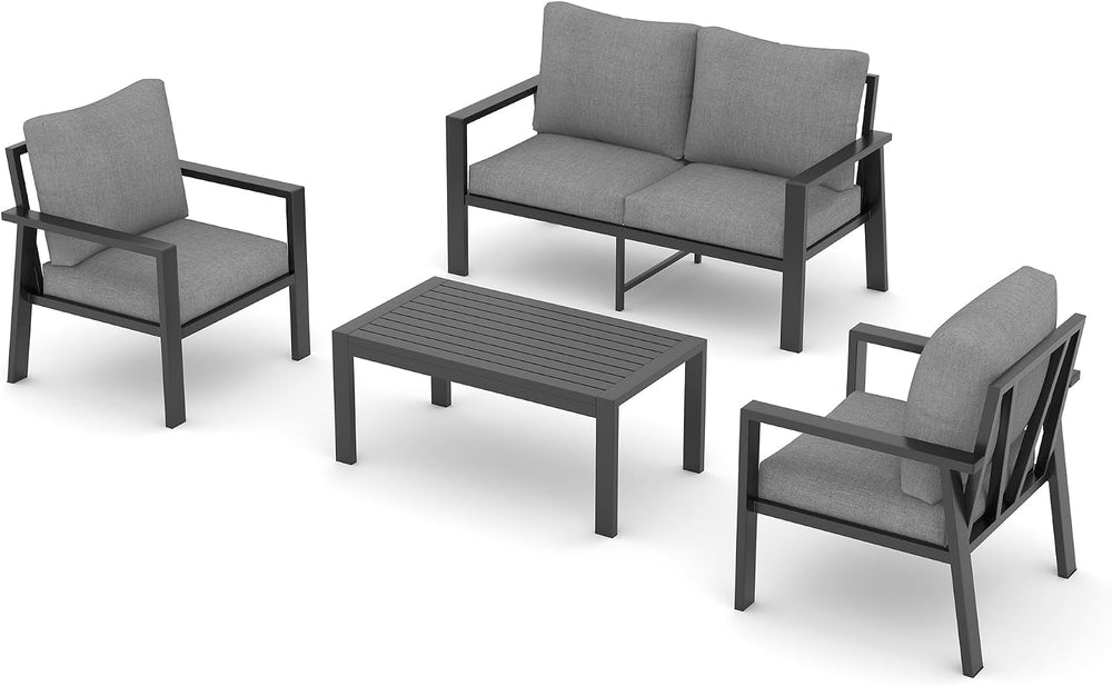 UDPATIO Aluminum Outdoor Patio Furniture Set 4-Seat Metal Patio Conversation ...