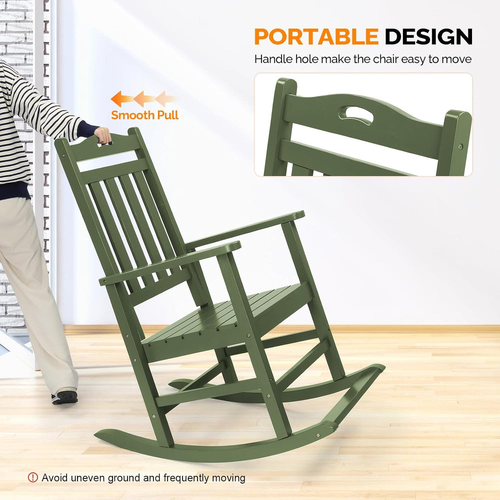 VINGLI Outdoor Rocking Chair with Footrest, Wooden Rocker Set of 2, Green
