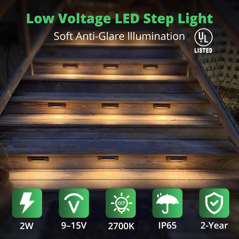 GKOLED 6-Pack Low Voltage LED Linear Step Lights, Black, 2700K