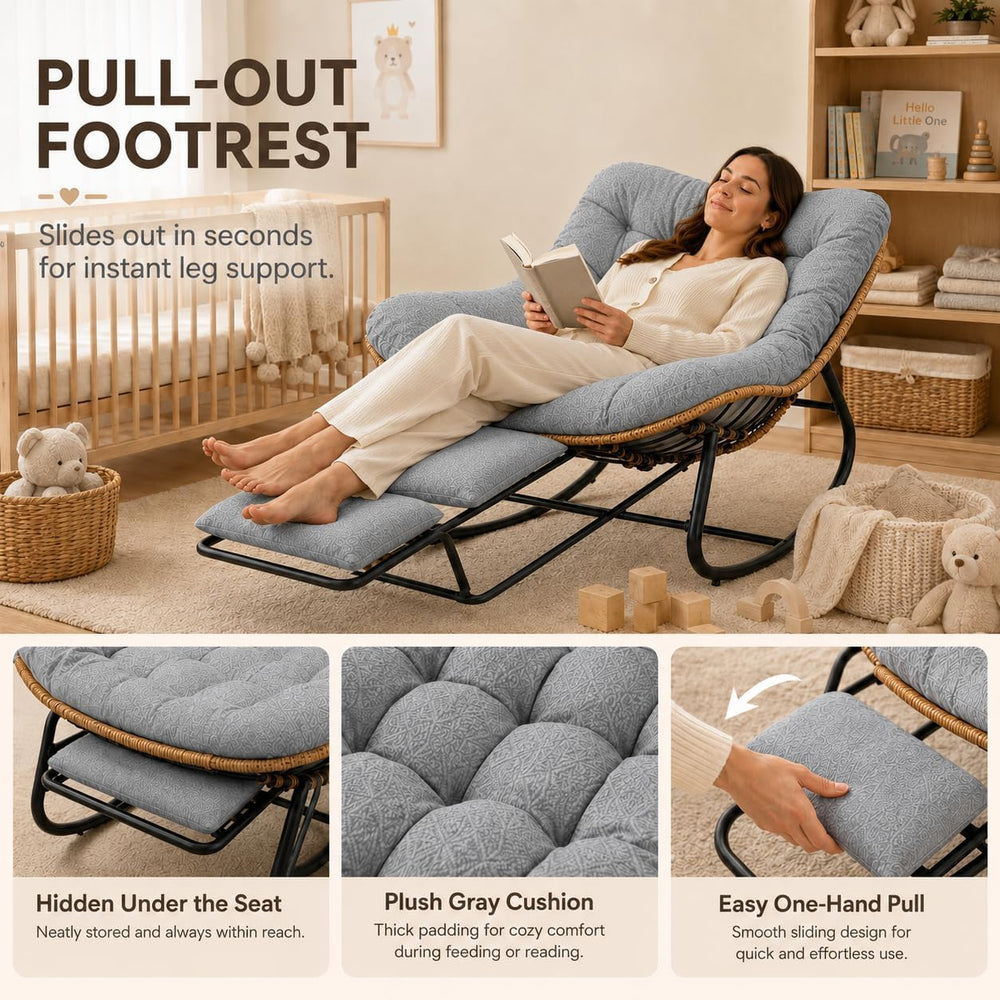 Oversized Rocking Chair with Zero-Gravity Foot Rest & Ottoman, Comfy Loun...