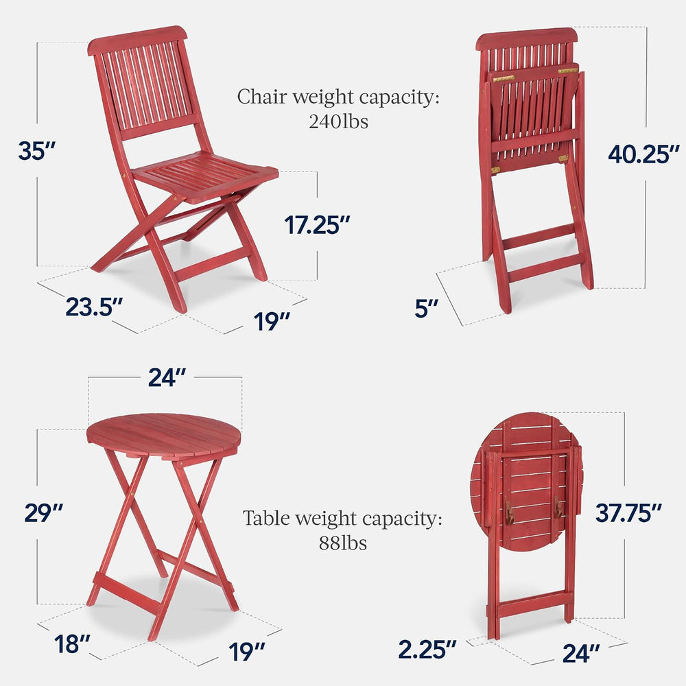 Best Choice Products 3-Piece Acacia Wood Bistro Set, Folding Patio Furniture ...