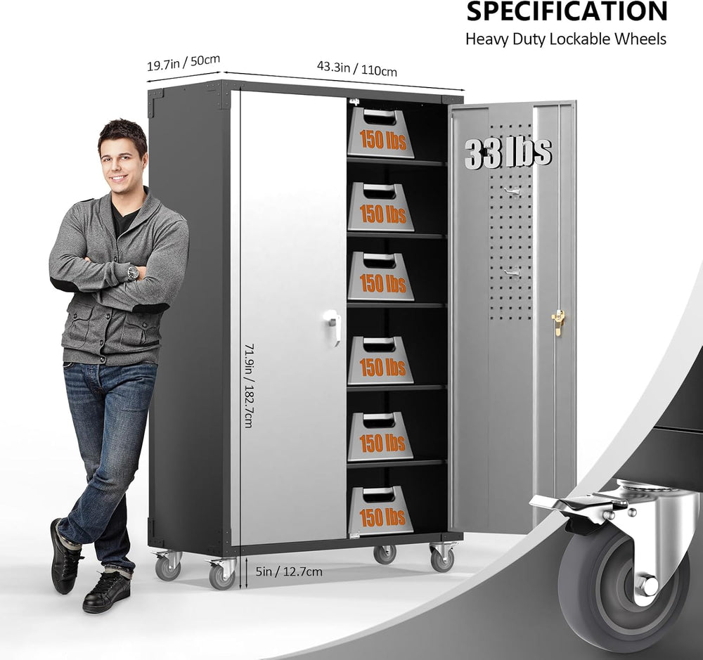 VINGLI Upgraded Wide & Deep Garage Storage Cabinet, Metal Storage Cabinet...