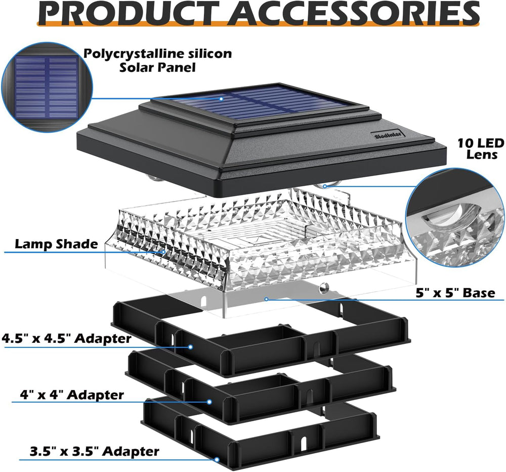 SIEDiNLAR Solar Post Cap Lights 4x4 & 5x5, 12 Pack 2 Modes 50 Lumens Black