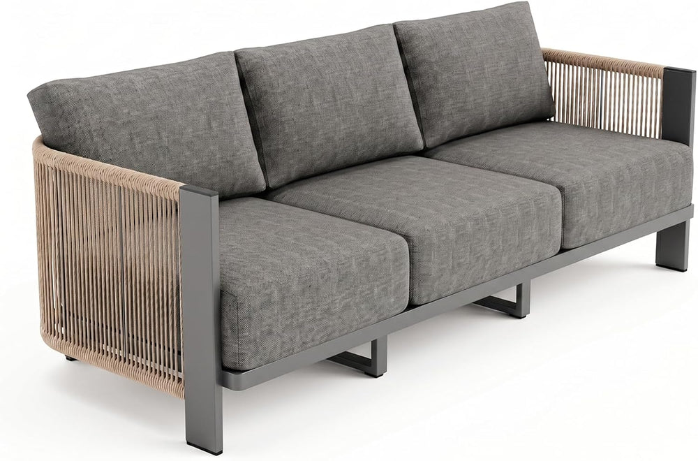 Luxury Patio Furniture Set, Cuvred 3-Seat Sofa with Weather-Resistant Aluminu...