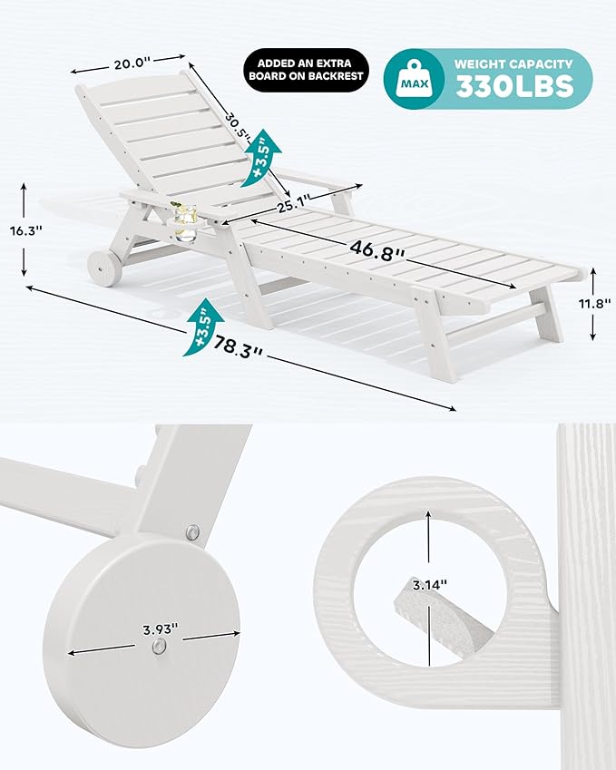 SERWALL Patio Chaise Lounge Chair Set of 2 with 9FT Patio Umbrella, 78'&#...